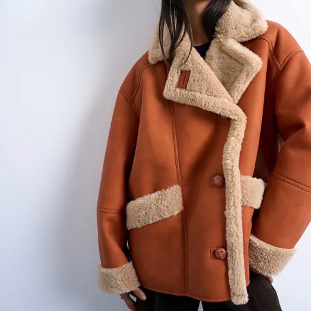 TOPSHOP FAUX LEATHER SHEARLING CAR COAT NWT
